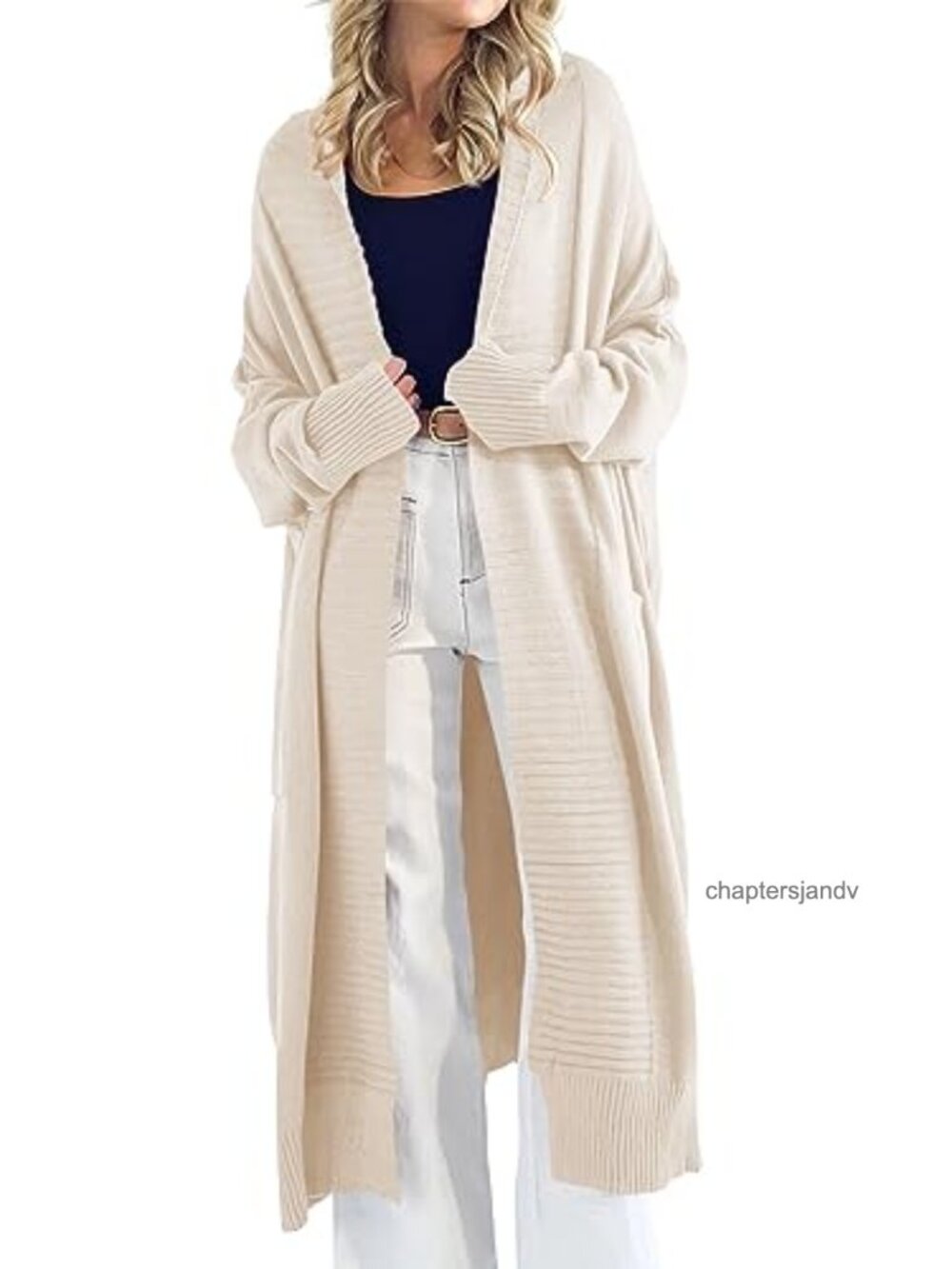 Womens Oversized Chunky Knit Long Cardigan Sweater Coat Below Knee Pockets